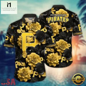MLB Pittsburgh Pirates Black And Gold Rose Hawaiian Shirt