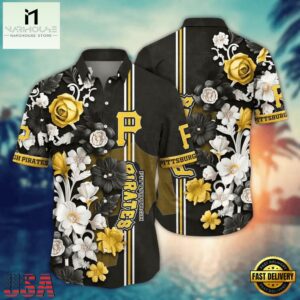 MLB Pittsburgh Pirates Elegant Floral Stripe Hawaiian Shirt