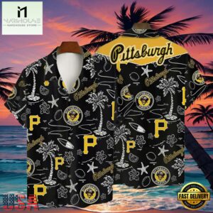 MLB Pittsburgh Pirates Tropical Palms Black Style Hot Trending Hawaiian Shirt