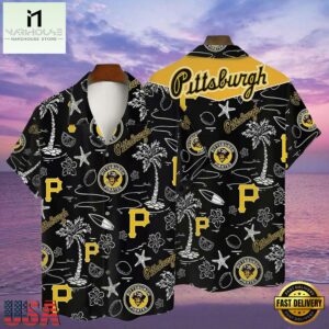 MLB Pittsburgh Pirates Tropical Palms Black Style Hot Trending Hawaiian Shirt