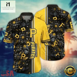 MLB Pittsburgh Pirates Yellow Stripe Floral Hawaiian Shirt