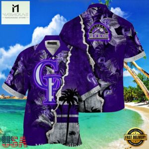 MLB Purple Palm Silhouette Colorado Rockies Hot Summer Hawaiian Shirt
