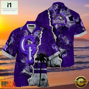 MLB Purple Palm Silhouette Colorado Rockies Hot Summer Hawaiian Shirt