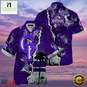 MLB Purple Palm Silhouette Colorado Rockies Hot Summer Hawaiian Shirt