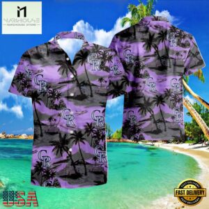 MLB Purple Sunset Palms Colorado Rockies Hot Summer Hawaiian Shirt