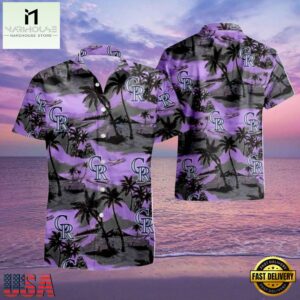 MLB Purple Sunset Palms Colorado Rockies Hot Summer Hawaiian Shirt