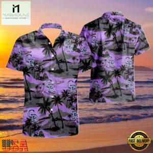 MLB Purple Sunset Palms Colorado Rockies Hot Summer Hawaiian Shirt