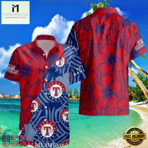 MLB Red And Blue Texas Rangers Emblem Hot Summer Hawaiian Shirt â€“ Tropical Vibes Edition
