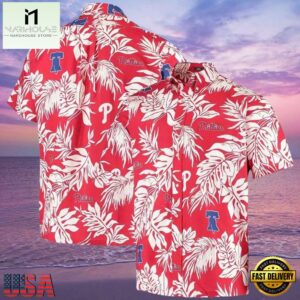 MLB Red And White Phillies Hot Summer Hawaiian Shirt With Monochrome Floral Elegance