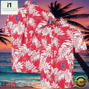 MLB Red And White Phillies Hot Summer Hawaiian Shirt With Monochrome Floral Elegance
