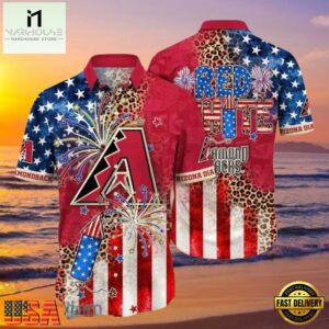 MLB Red, White, & Diamondbacks Hot Summer Aloha Shirt â€“ Patriotic Firework Spectacle