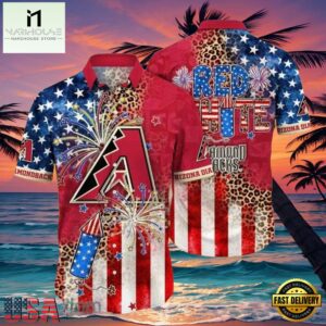 MLB Red, White, & Diamondbacks Hot Summer Aloha Shirt â€“ Patriotic Firework Spectacle