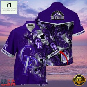 MLB Rockies Customizable Name Purple Leaves Hot Summer Hawaiian Shirt