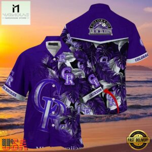MLB Rockies Customizable Name Purple Leaves Hot Summer Hawaiian Shirt