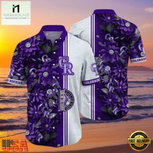 MLB Rockies Deep Purple Floral Hot Summer Aloha Shirt