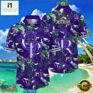 MLB Rockies Lavender Tropics Button-Up Hot Summer Aloha Shirt