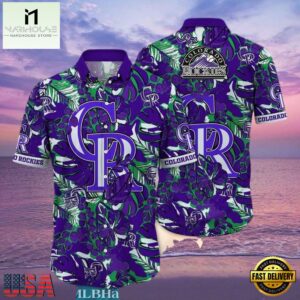 MLB Rockies Lavender Tropics Button-Up Hot Summer Aloha Shirt