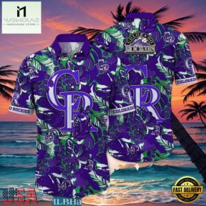 MLB Rockies Lavender Tropics Button-Up Hot Summer Aloha Shirt