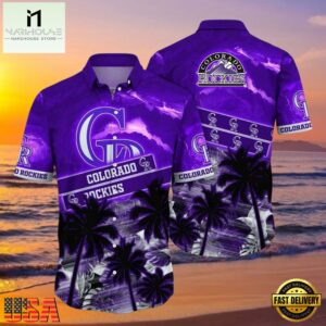 MLB Rockies Nightfall Tropics Colorado Purple Sunset Hot Summer Hawaiian Shirt