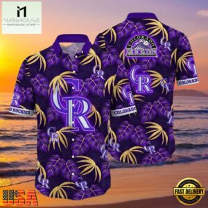 MLB Rockies Palms And Gold Lavish Colorado Tropical Hot Summer Hawaiian Shirt