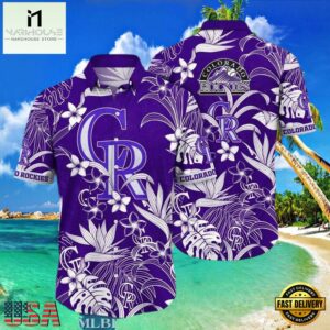 MLB Rockies Purple Floral Elegance Hot Summer Aloha Shirt
