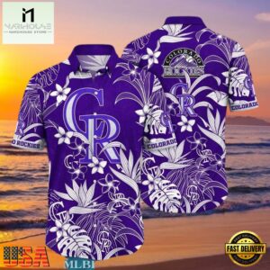 MLB Rockies Purple Floral Elegance Hot Summer Aloha Shirt