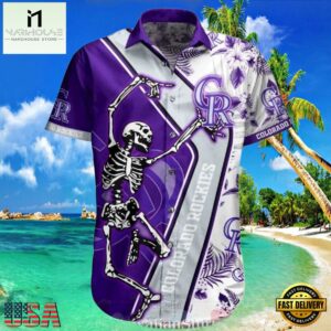 MLB Rockies Purple Skeleton Dance Tropical Hot Summer Hawaiian Shirt , Hot Summer 2025 Hawaiian Shirts 7 MLB Rockies Purple Skeleton Dance Tropical Hot Summer Hawaiian Shirt