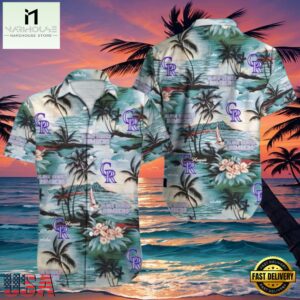 MLB Rockies Serene Palms And Sunset Hot Summer Hawaiian Shirt
