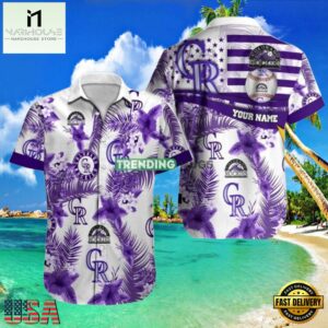 MLB Rockies White Purple Palm Hot Summer Aloha Shirt