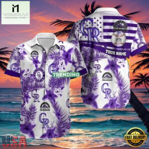 MLB Rockies White Purple Palm Hot Summer Aloha Shirt