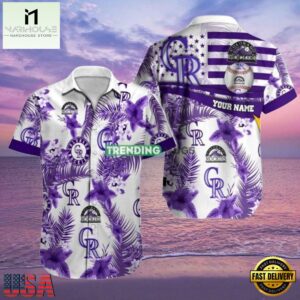 MLB Rockies White Purple Palm Hot Summer Aloha Shirt