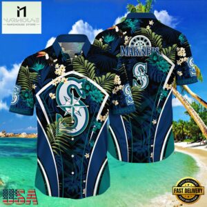 MLB Seattle Mariners Hibiscus Tropical Flowers Stripe Style Hot Trending Hawaiian Shirt
