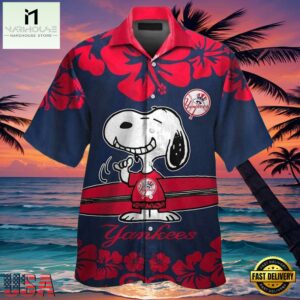 MLB Snoopy New York Yankees Style Hot Trending Hawaiian Shirt Red Hibiscus Yankees Gifts for Men - MLB Fan Gifts 7 MLB Snoopy New York Yankees Style Hot Trending Hawaiian Shirt Red Hibiscus Yankees Gifts for Men