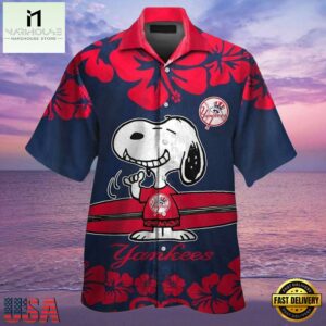 MLB Snoopy New York Yankees Style Hot Trending Hawaiian Shirt Red Hibiscus Yankees Gifts for Men