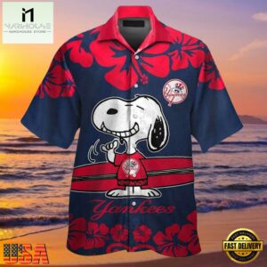 MLB Snoopy New York Yankees Style Hot Trending Hawaiian Shirt Red Hibiscus Yankees Gifts for Men - MLB Fan Gifts 6 MLB Snoopy New York Yankees Style Hot Trending Hawaiian Shirt Red Hibiscus Yankees Gifts for Men