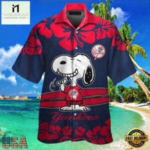 MLB Snoopy New York Yankees Style Hot Trending Hawaiian Shirt Red Hibiscus Yankees Gifts for Men