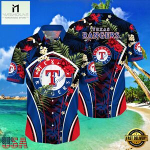 MLB Texas Rangers Flower Tropical Style Hot Trending Hawaiian Button Down Shirt