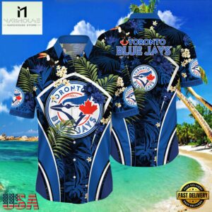 MLB Toronto Blue Jays Hibiscus Tropical Flowers Stripe Style Hot Trending Hawaiian Shirt