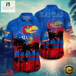 NCAA Kansas Jayhawks Palm Tree Tropical Summer Beach Hawaiian Shirt