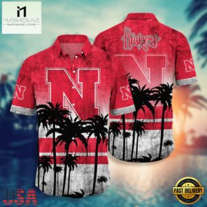 NCAA Nebraska Cornhuskers Palm Tree Tropical Summer Beach Hawaiian Shirt