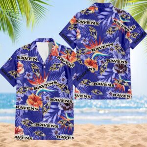 NFL Baltimore Ravens Football Team Flower Summer Design Hawaiian Button Shirt