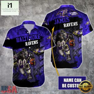 NFL Baltimore Ravens Warrior Mascot Custom Name Hawaiian Shirt