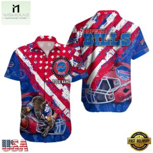 NFL Buffalo Bills Football American Flag Mascot Custom Name Hawaiian Shirt
