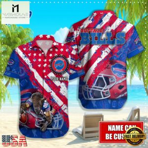 NFL Buffalo Bills Football American Flag Mascot Custom Name Hawaiian Shirt