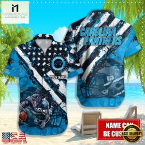 NFL Carolina Panthers Football American Flag Mascot Custom Name Hawaiian Shirt
