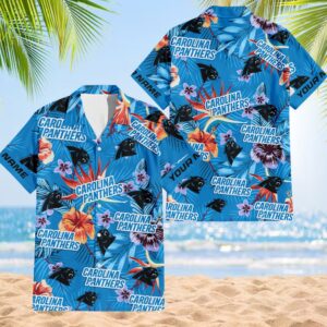 NFL Carolina Panthers Football Team Flower Summer Design Hawaiian Button Shirt