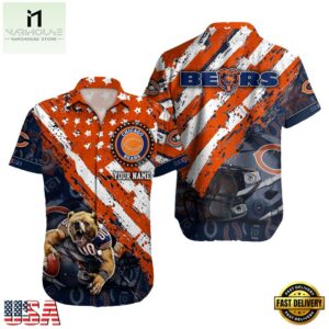 NFL Chicago Bears Football American Flag Mascot Custom Name Hawaiian Shirt