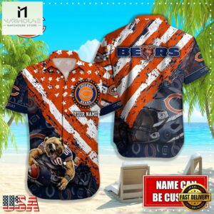 NFL Chicago Bears Football American Flag Mascot Custom Name Hawaiian Shirt