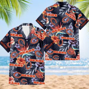 NFL Chicago Bears Football Team Flower Summer Design Hawaiian Button Shirt
