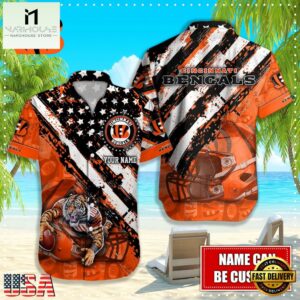 NFL Cincinnati Bengals Football American Flag Mascot Custom Name Hawaiian Shirt